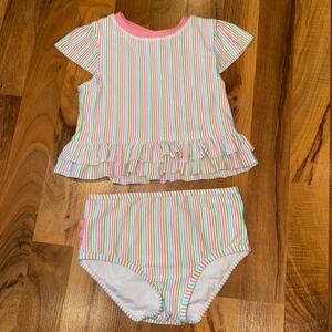 Ruffle‎ Butts Striped Swimsuit Set Ruffle Bottoms Girls Size 5 preppy seersucker